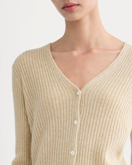 Cashmere Ribbed V-Neck Cardigan | Heather Light Camel
