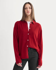 Cashmere Button-Up Shirt | Berry Red