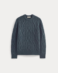 Cable Knit Crew in Luxe Merino | Heather Midnight Navy