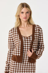 Gingham Contrast V-Neck Cardigan
