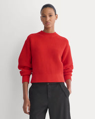 Cropped Ribbed Crew in Everyday Cotton | Fiery Red
