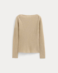 Cashmere Ribbed Boat-Neck Sweater | Heather Light Camel