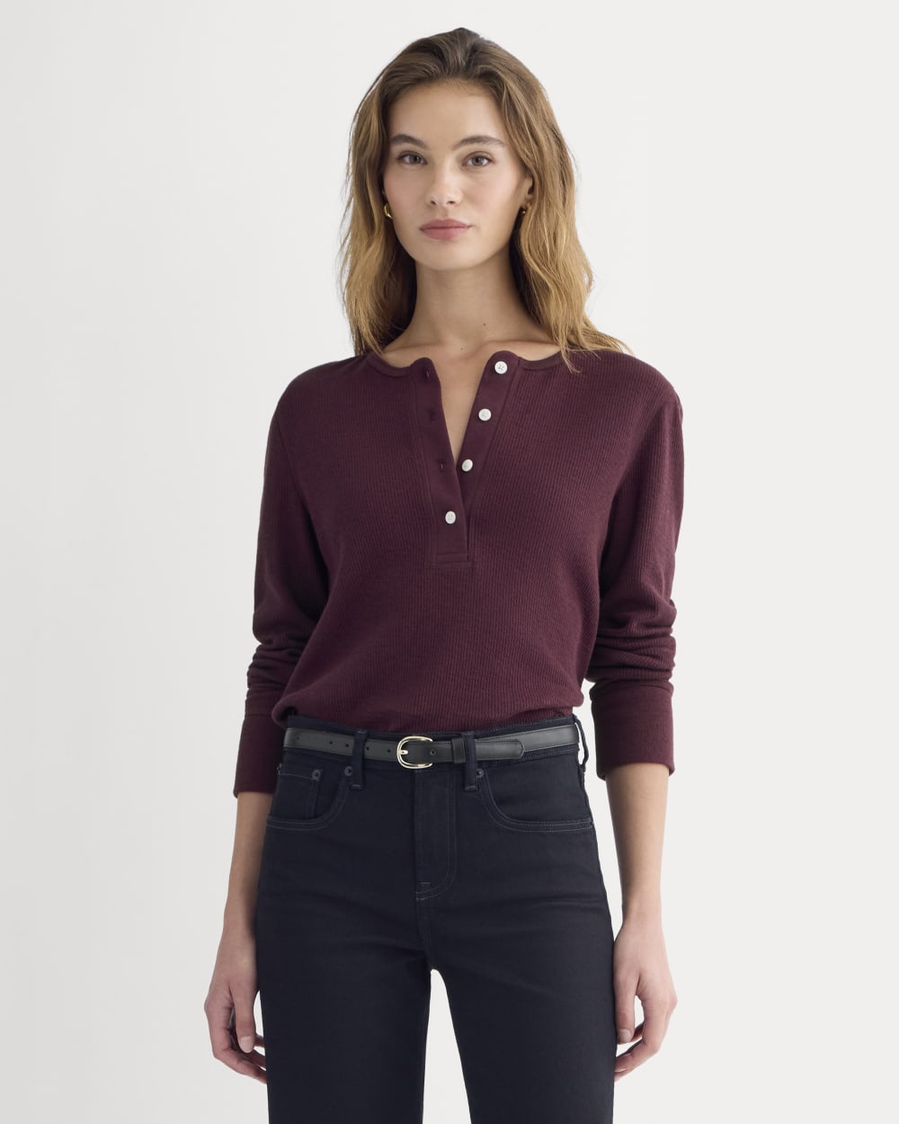 Boxy Henley in Cozy Waffle | Heathered Port Royale