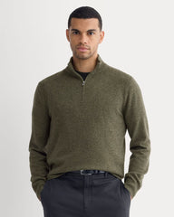 Cashmere Quarter Zip Sweater | Heathered Army Green