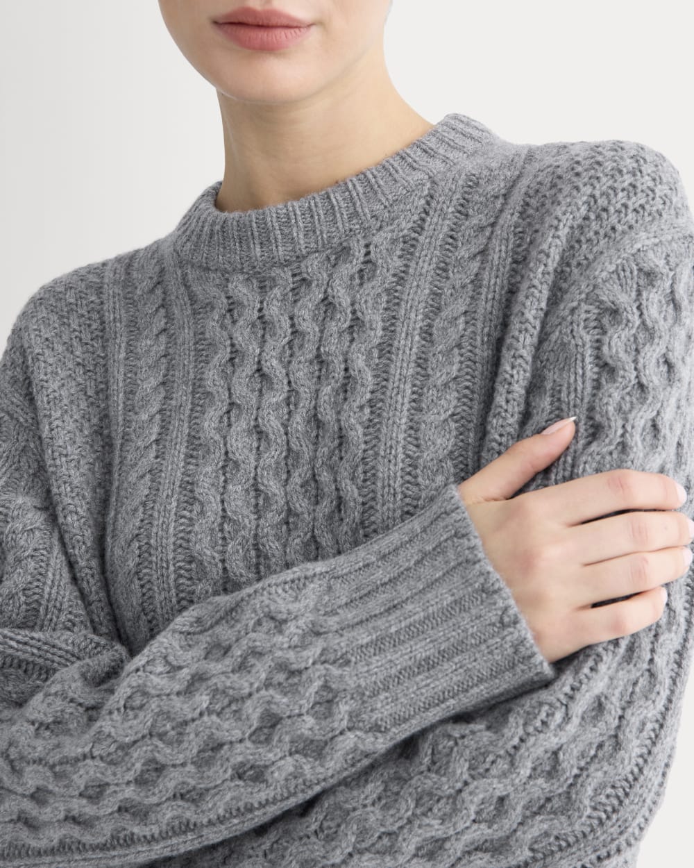 Cable Sweater in Luxe Merino | Heathered Mid-Grey