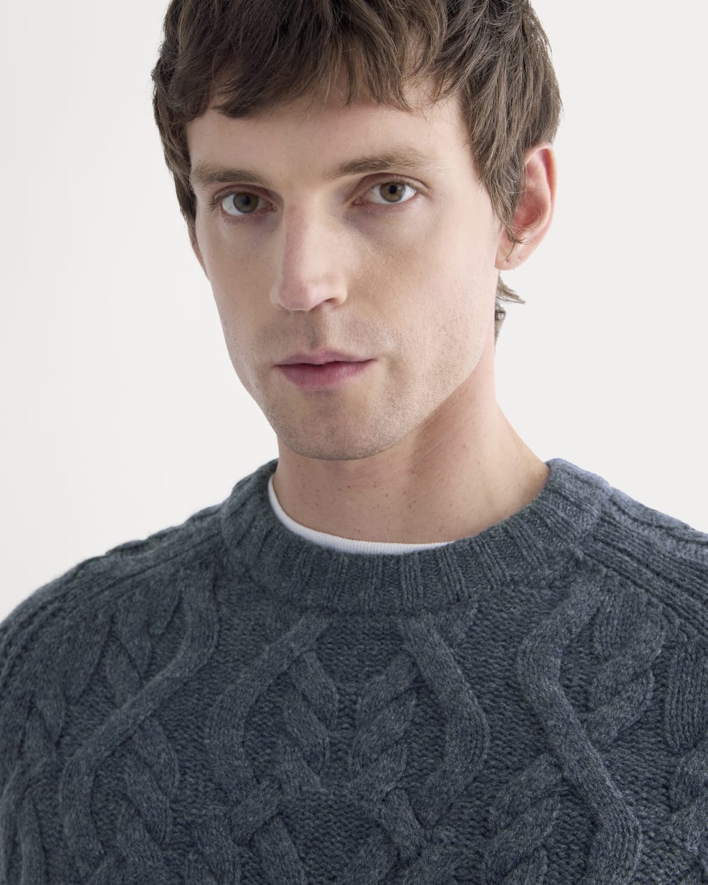 Cable Knit Crew in Luxe Merino | Heather Midnight Navy