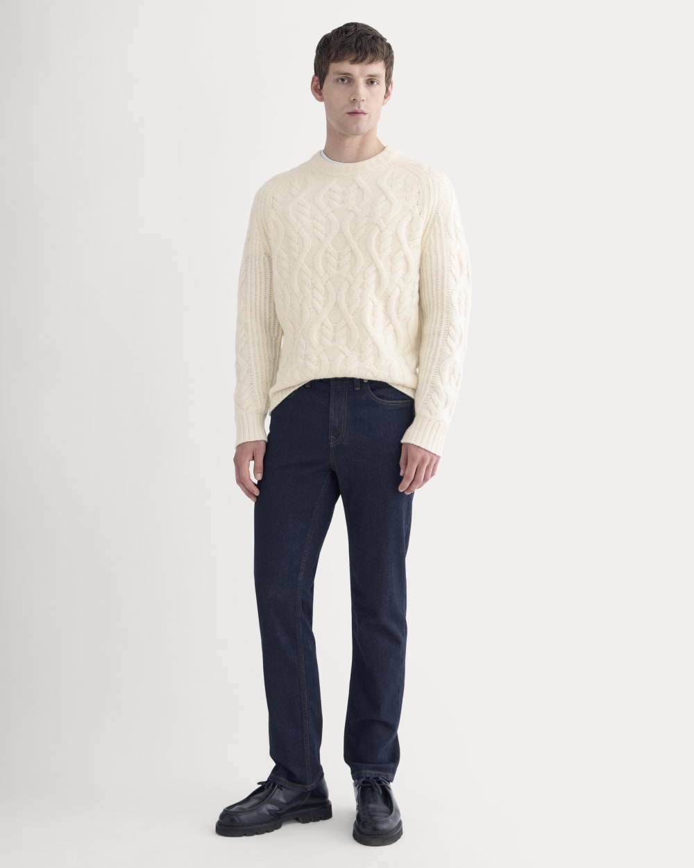 Cable Knit Crew in Luxe Merino | Bone
