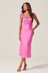 Enola Satin Smocked Midi Dress