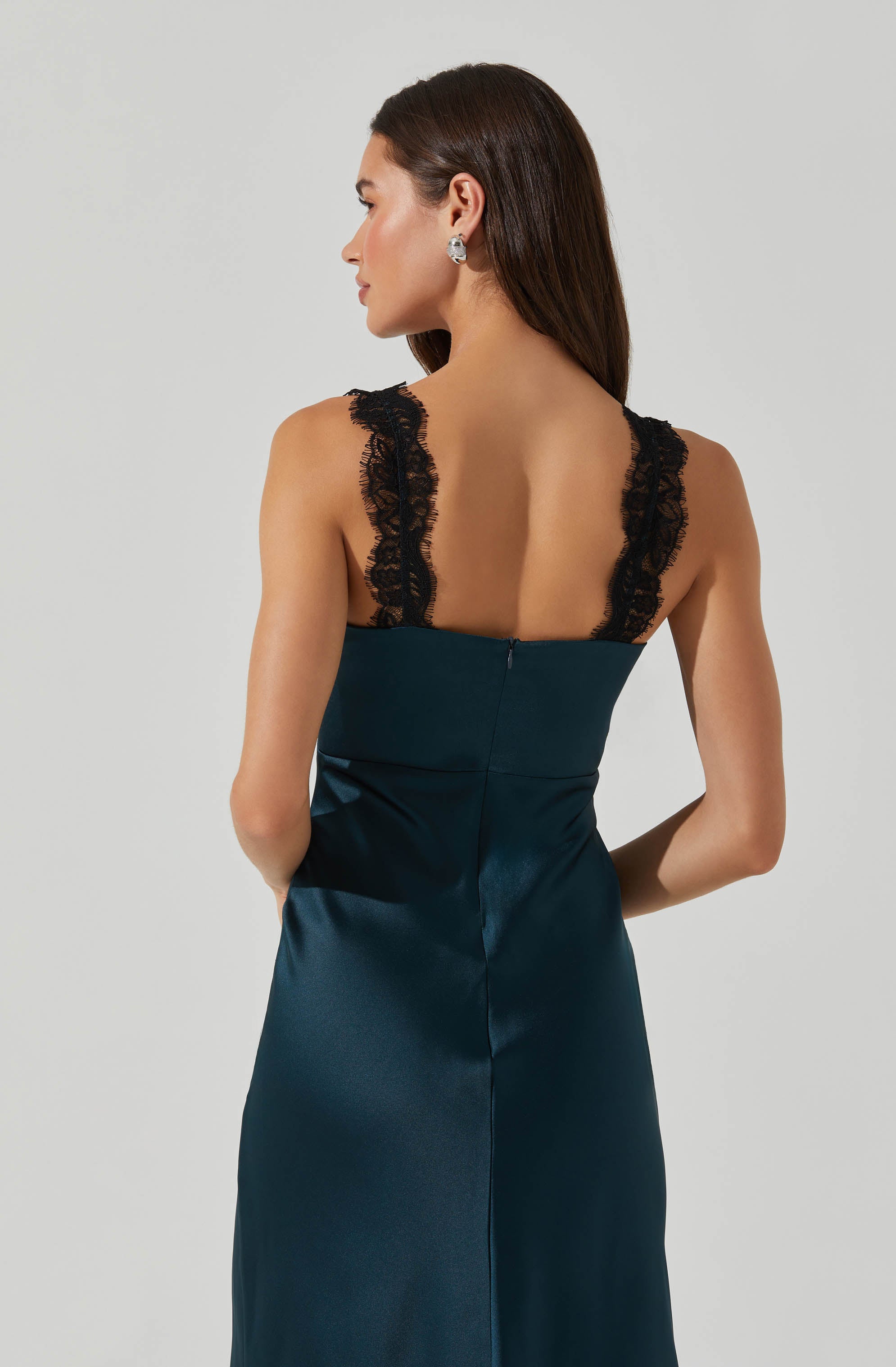 Eirene Satin Lace Trim Dress