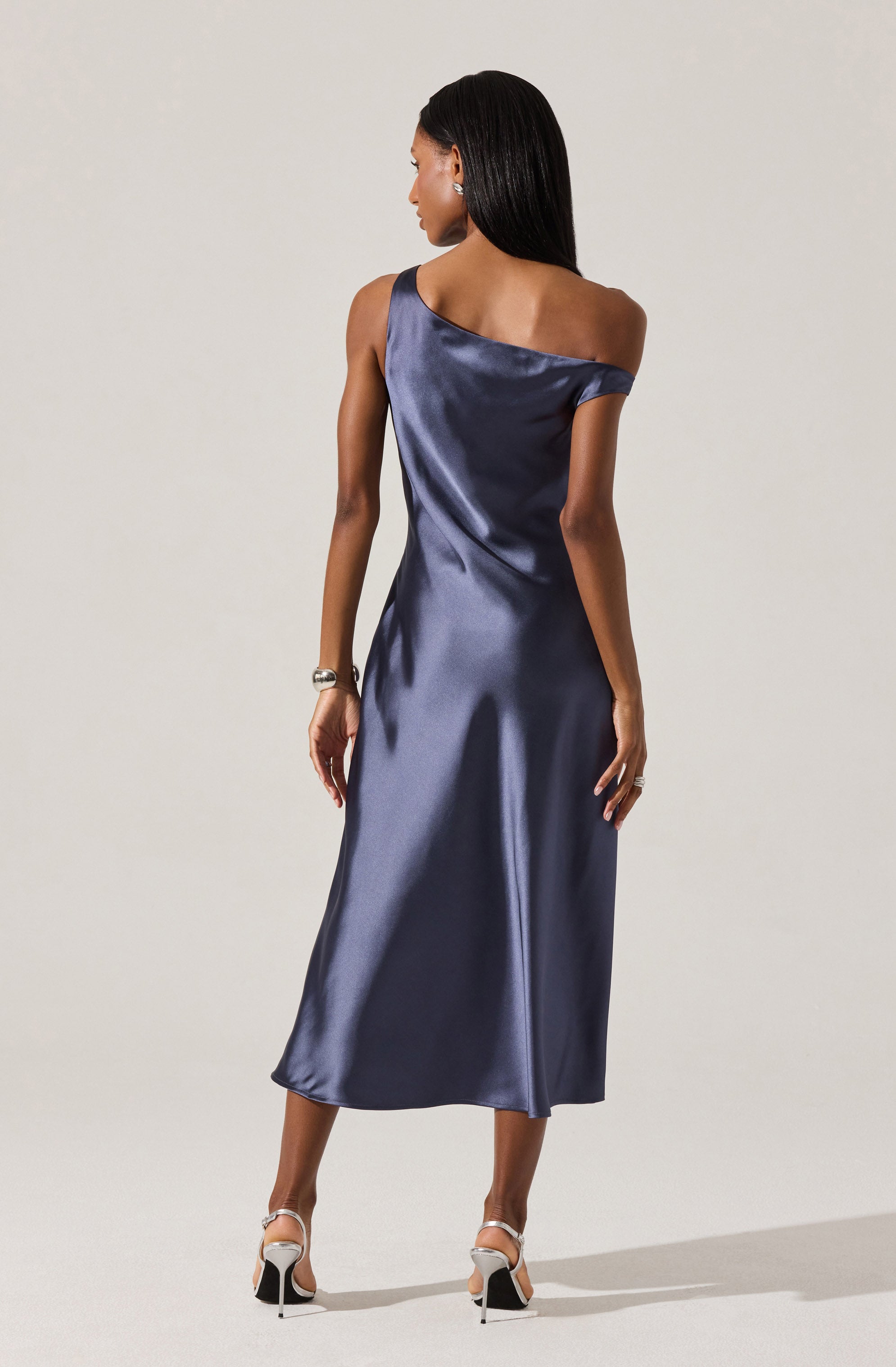 Elain Satin Off Shoulder Midi Dress