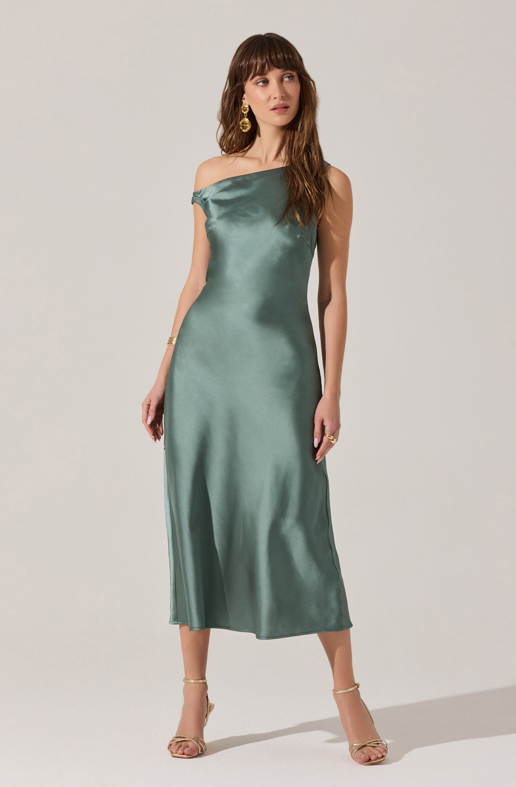 Elain Satin Off Shoulder Midi Dress