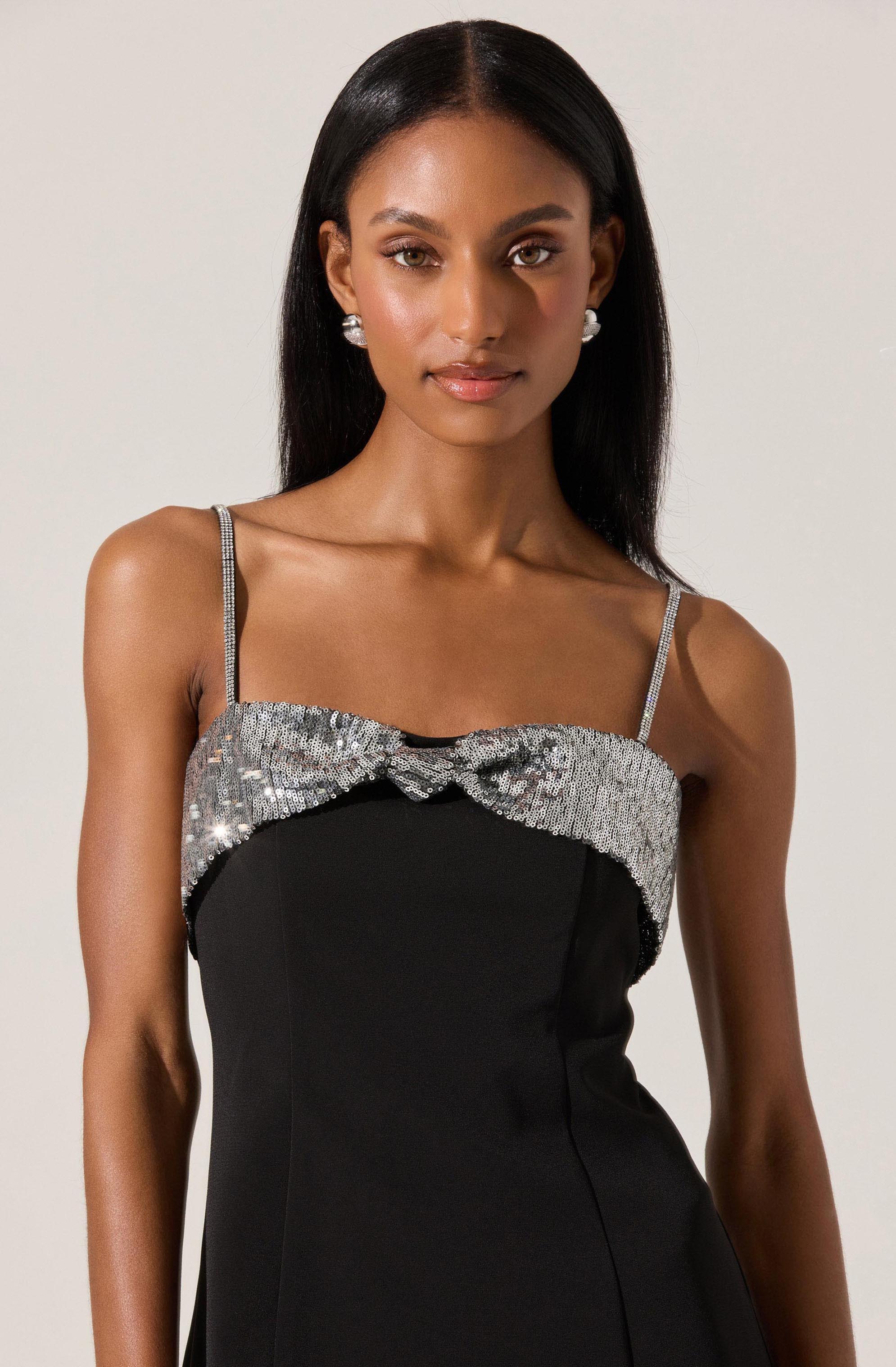 Halya Contrast Sequin Bow Dress