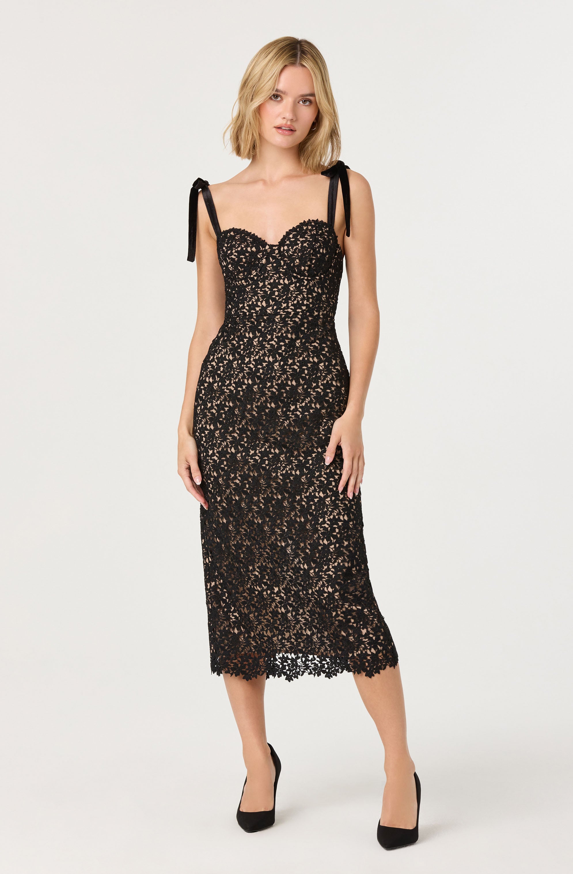 Donne Floral Lace Midi Dress