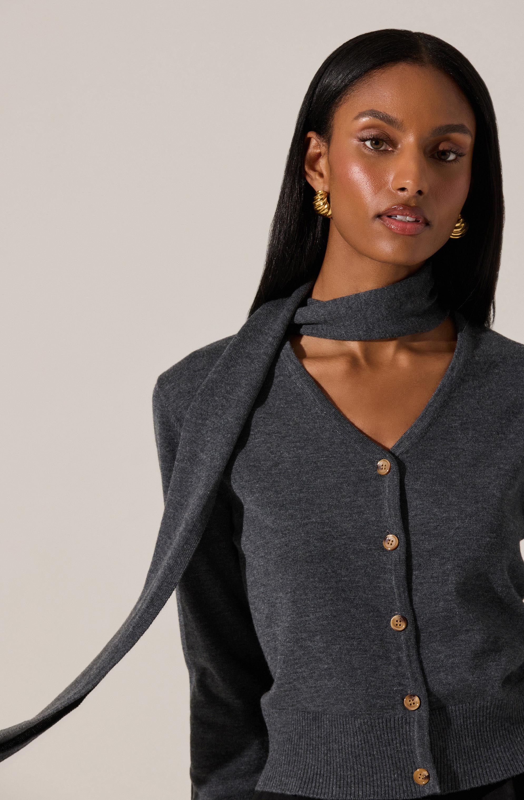 Glynne V-Neck Scarf Cardigan Sweater