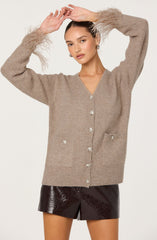 Grie Embellished Feather Trim Cardigan