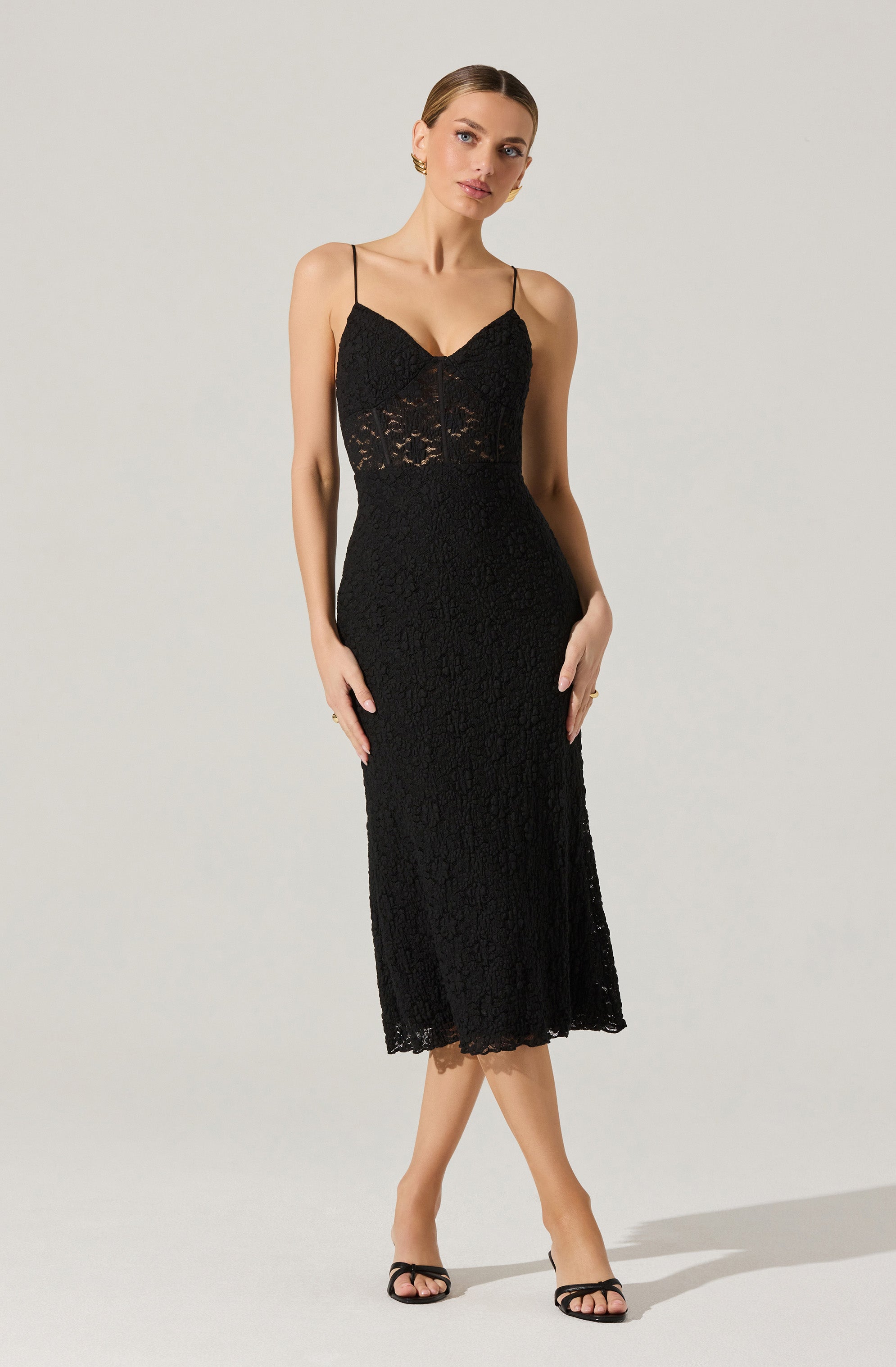 Floral Lace Knit Midi Dress