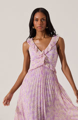 Floral Ruffle Pleated Midi Dress
