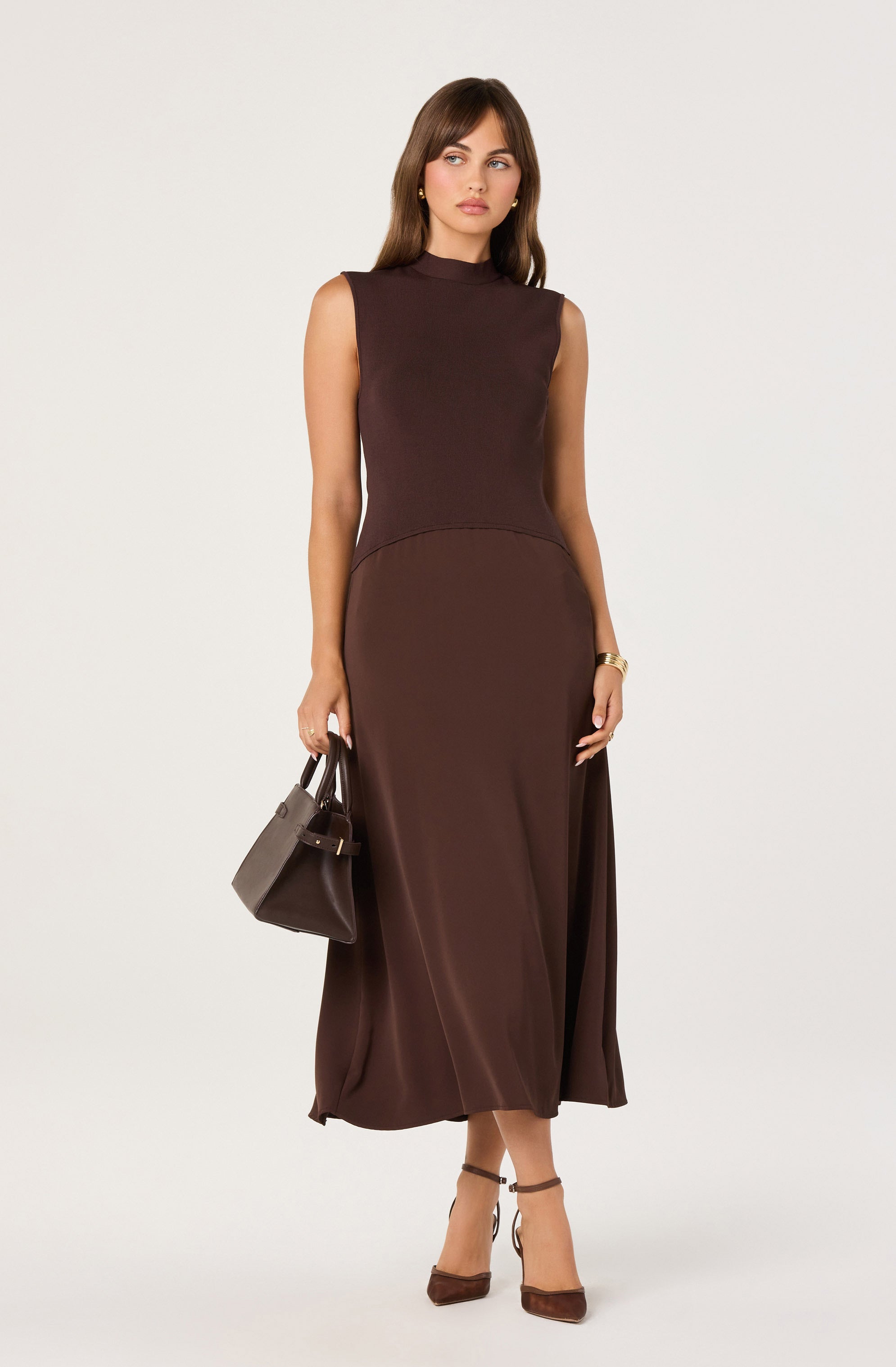 High Neck Tie-Back Midi Dress