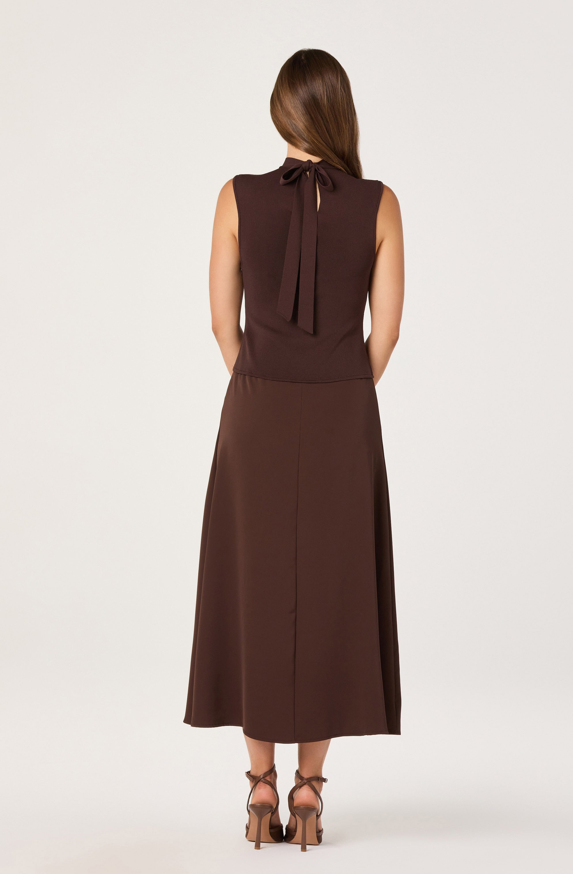 High Neck Tie-Back Midi Dress