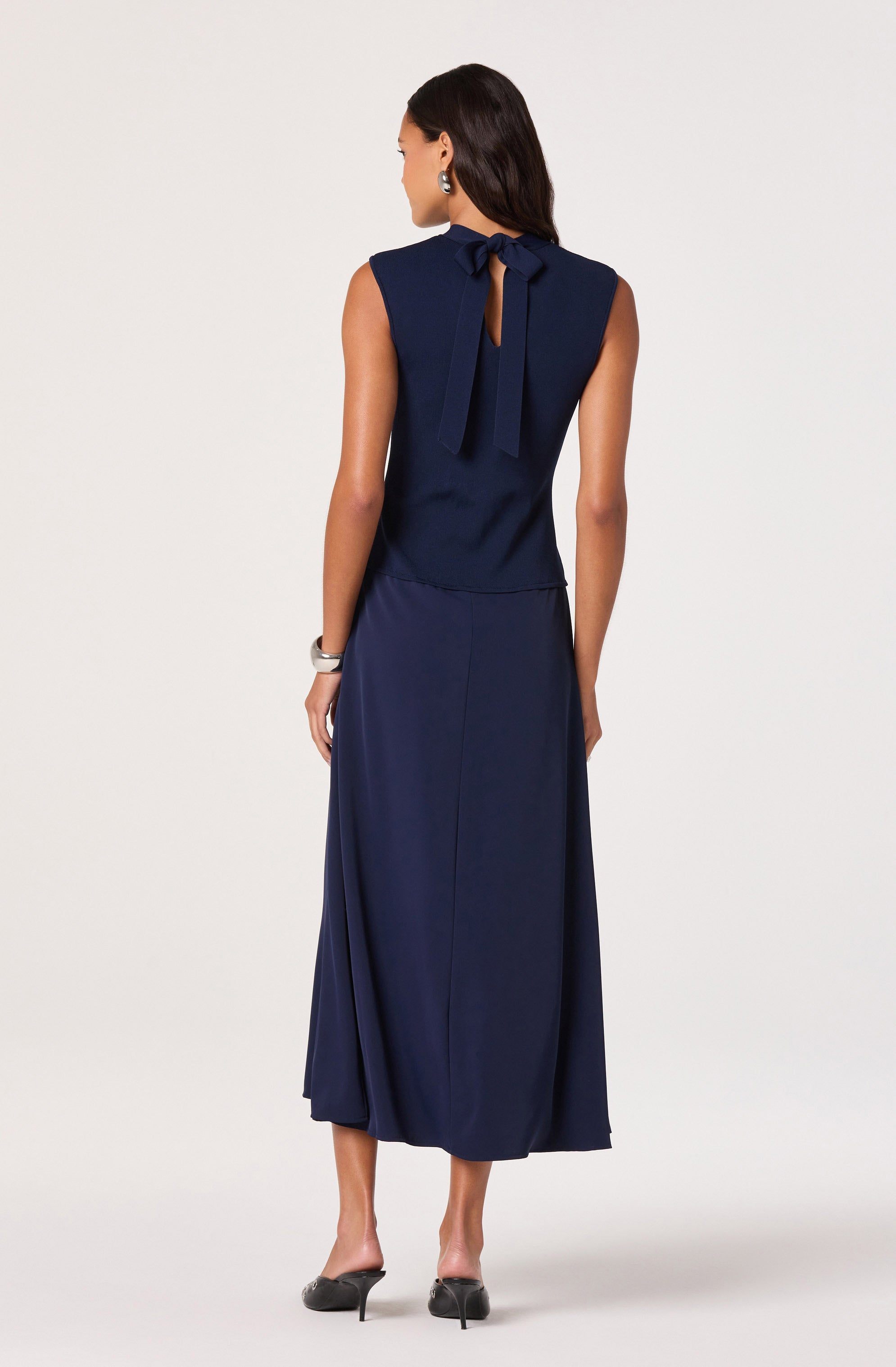 High Neck Tie-Back Midi Dress