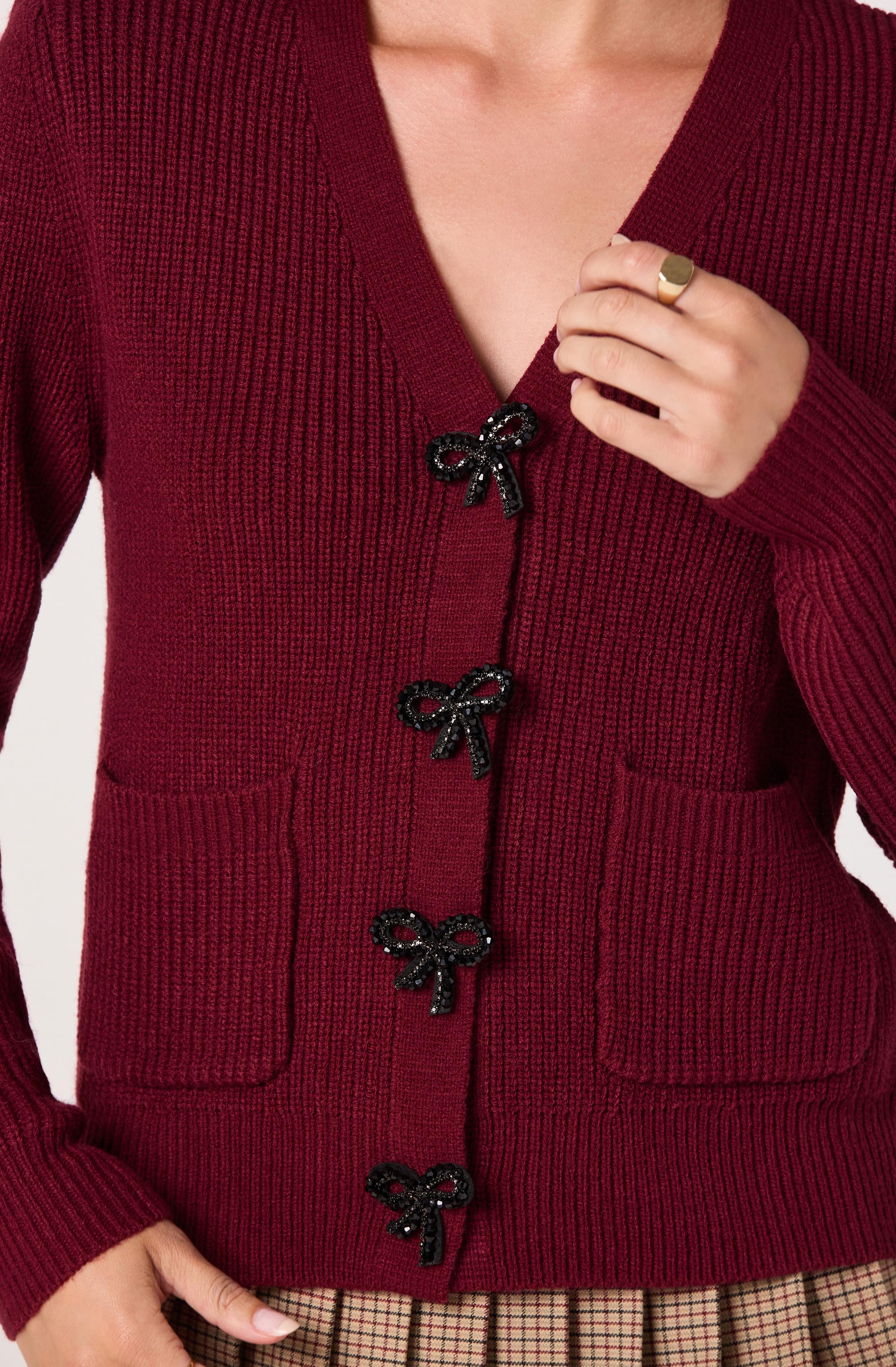 Embellished Bow Button Cardigan