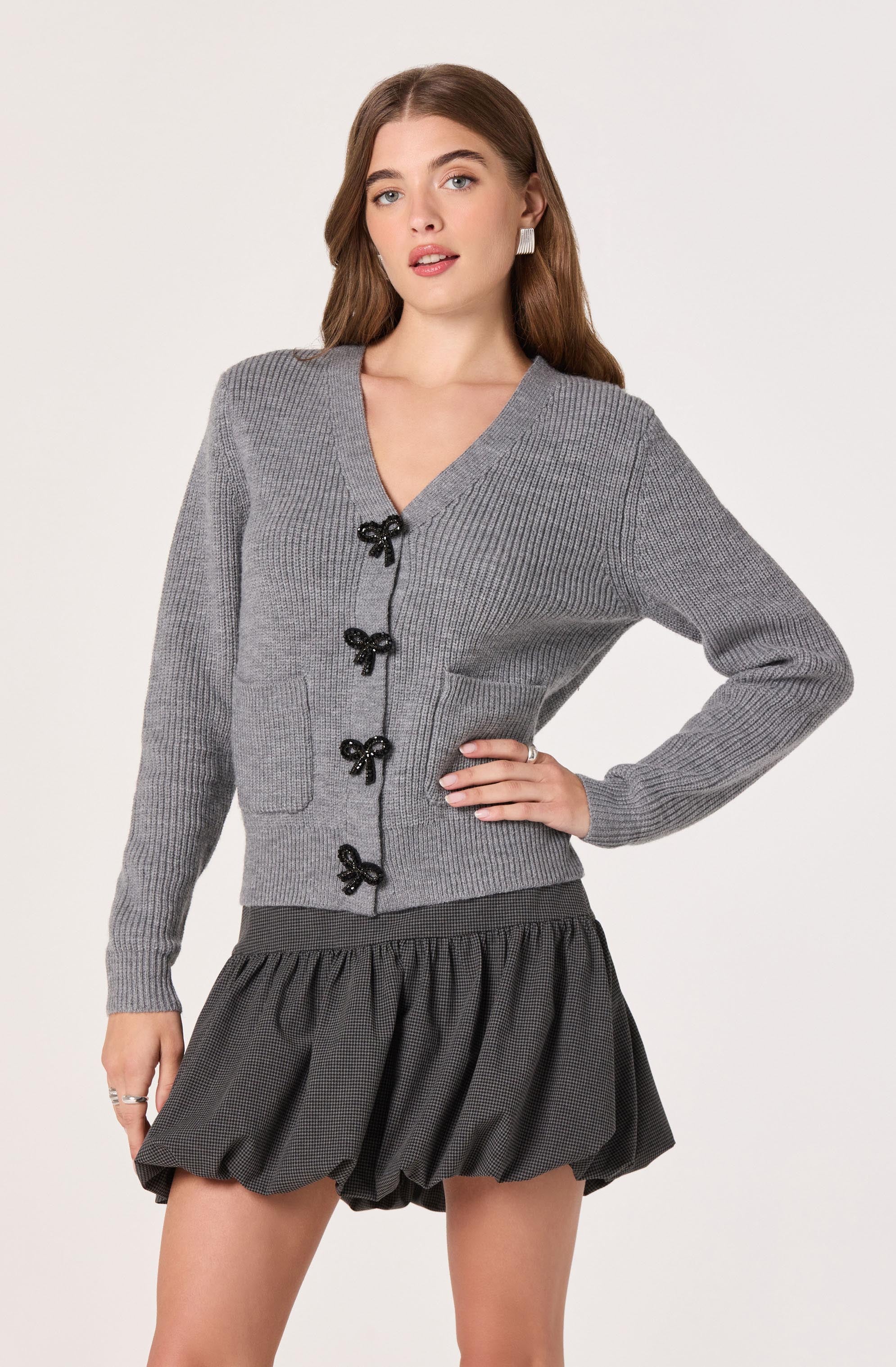 Embellished Bow Button Cardigan