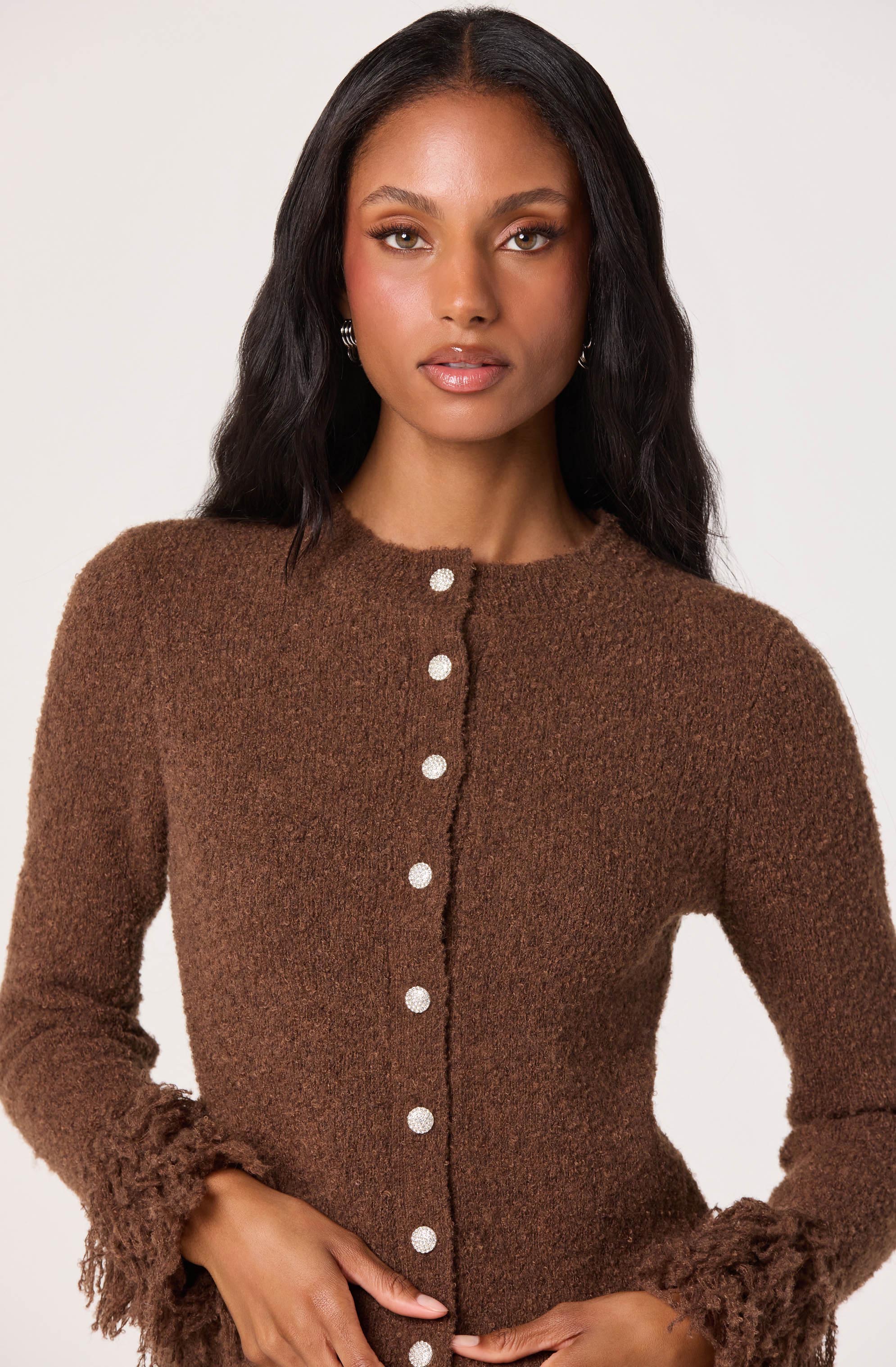 Fringe Sleeve Crewneck Cardigan