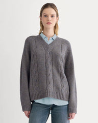 Cloud Cable V-Neck Sweater | Blue Multi Twist