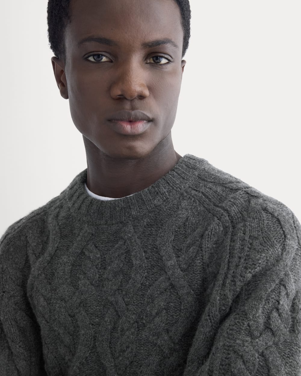 Cable Knit Crew in Luxe Merino | Heathered Soot