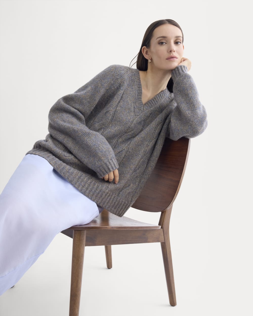 Cloud Cable V-Neck Sweater | Blue Multi Twist