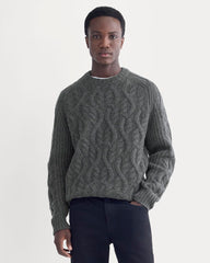 Cable Knit Crew in Luxe Merino | Heathered Soot